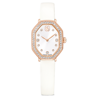 swarovski dextera octagon watch  swiss made  leather strap  white  rose gold tone finish