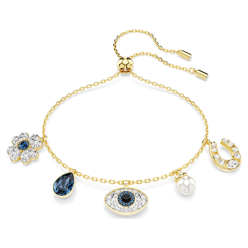 swarovski symbolica bracelet  clover  evil eye and horseshoe  blue  gold tone plated