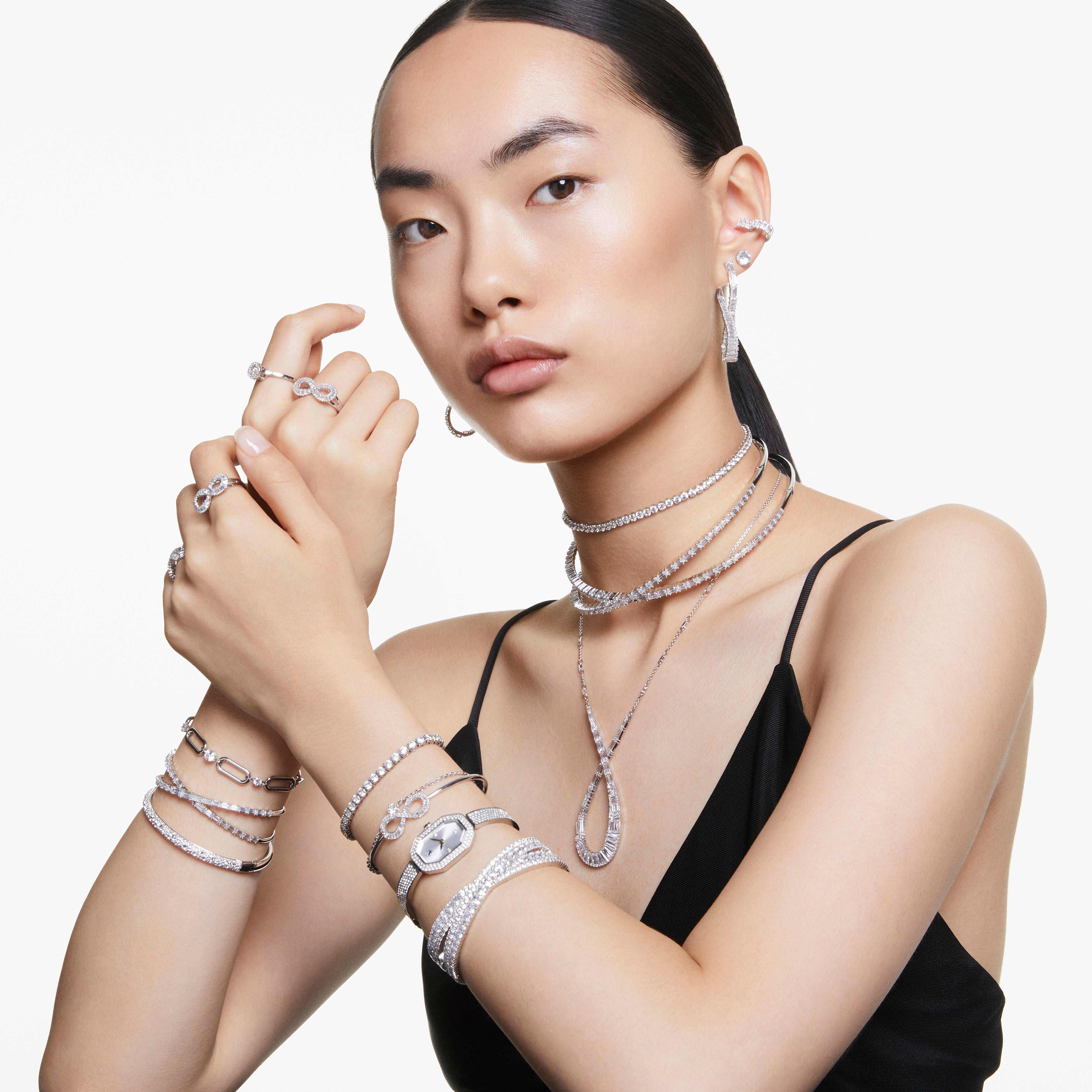 swarovski hyperbola bangle  infinity  white  rhodium plated