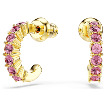 swarovski mini hoop hoop earrings  round cut  pink  gold tone plated