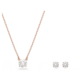 swarovski attract set  round cut  white  rose gold tone plated