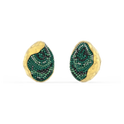 The Elements Clip Earrings, Green, Gold-tone plated