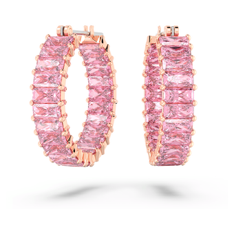 swarovski matrix hoop earrings  baguette cut  pink  rose gold tone plated