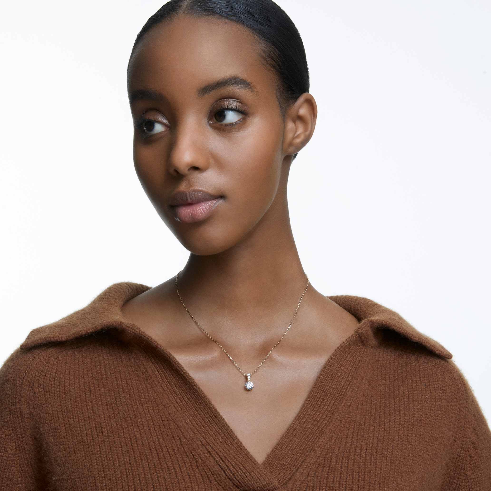 swarovski solitaire pendant  white  gold tone plated