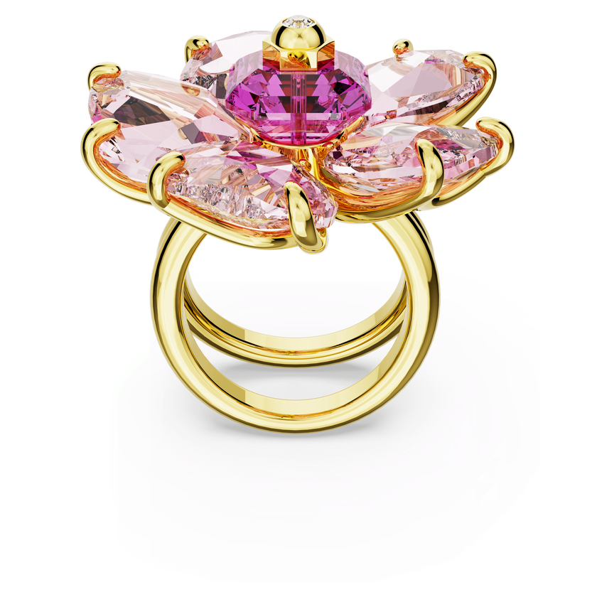 swarovski idyllia cocktail ring  flower  pink  gold tone plated