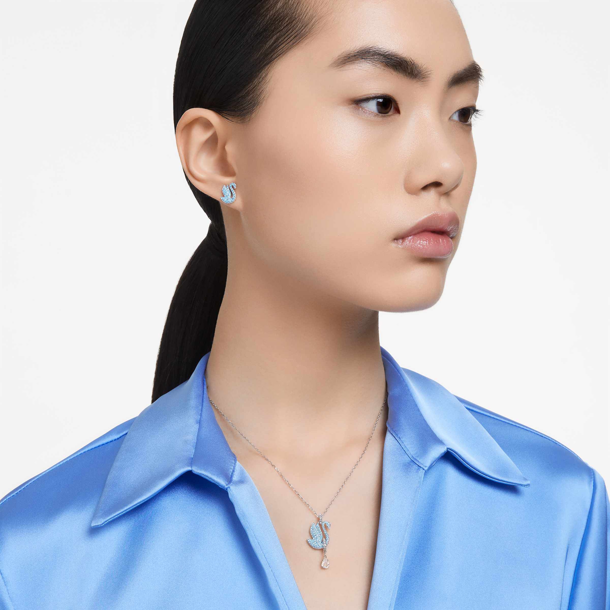 swarovski swan set  swan  blue  rhodium plated