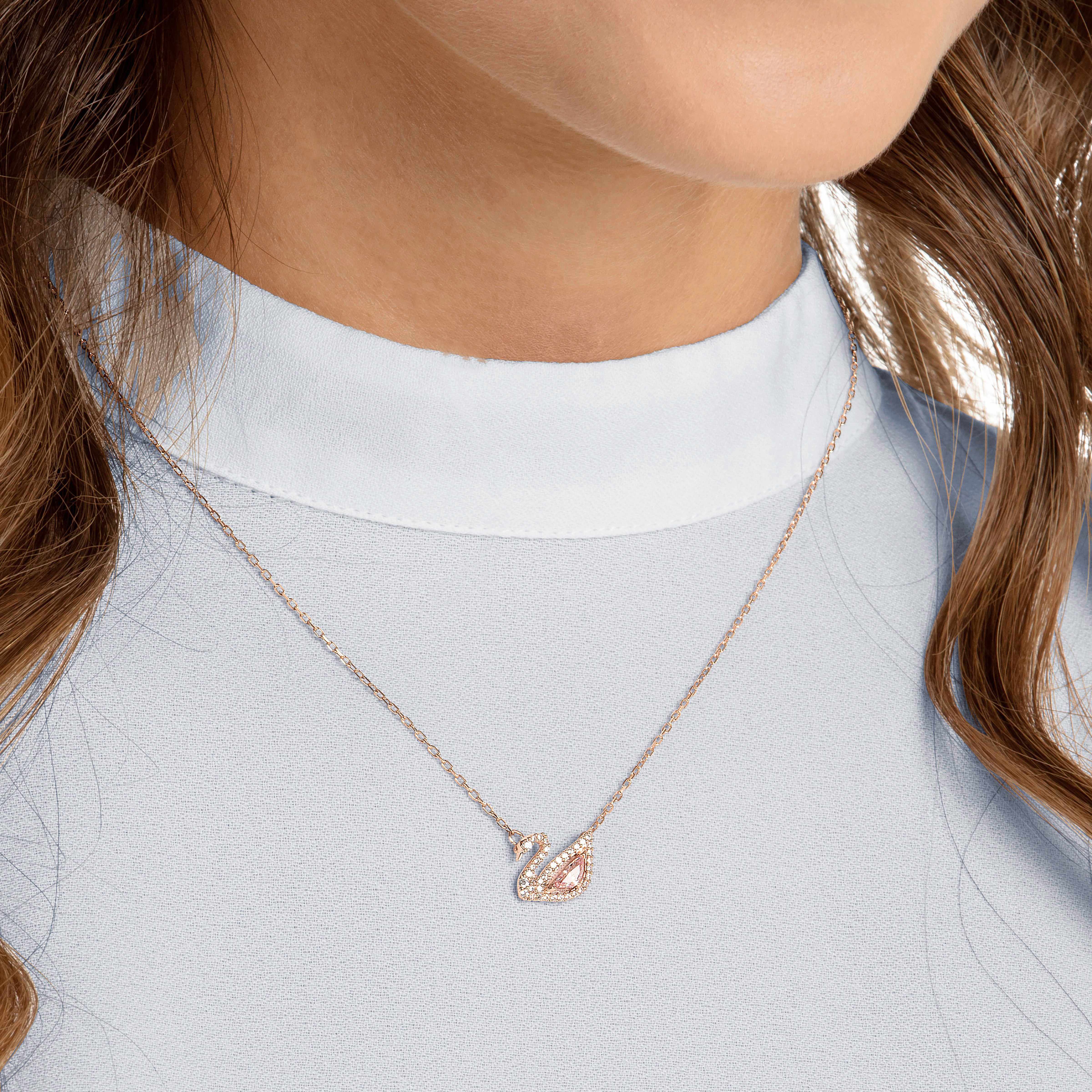 Buy Swarovski Swan necklace Swan Pink Rose gold tone plated