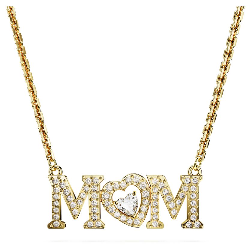 Mother’s Day necklace, Heart, White, Gold-tone plated