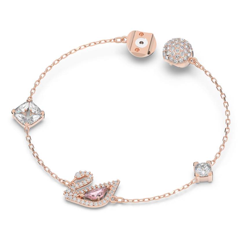 swarovski swan bracelet  magnetic closure  swan  pink  rose gold tone plated