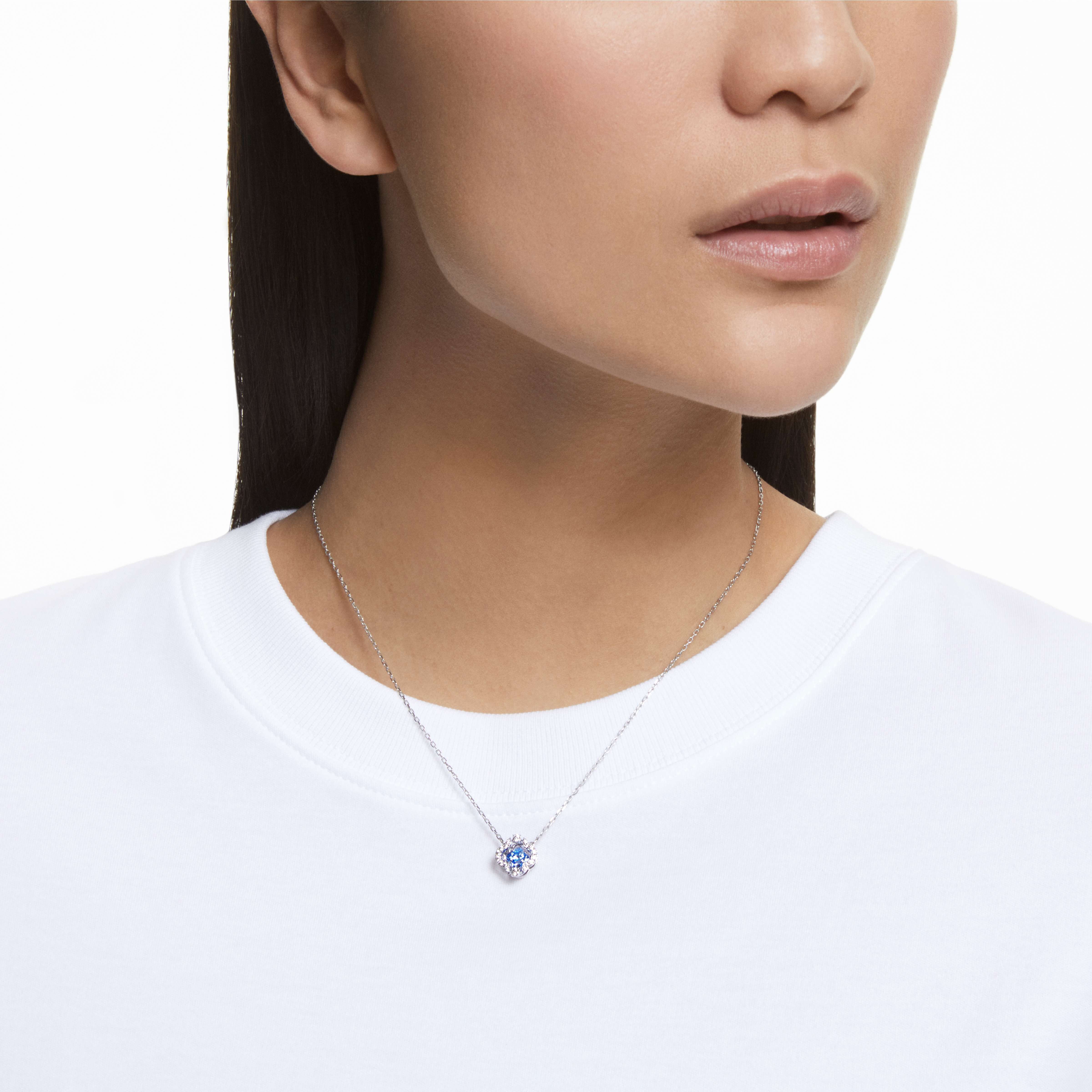 Buy Swarovski Una necklace, Clover, Blue, Rhodium plated