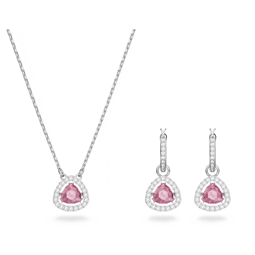 swarovski millenia set  trilliant cut  pink  rhodium plated
