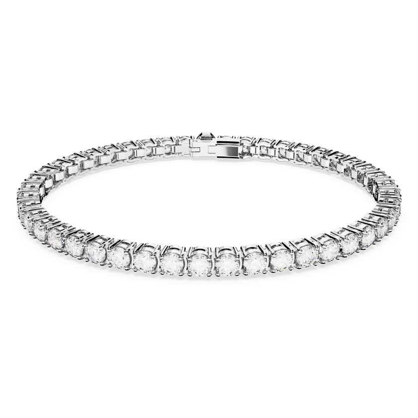 swarovski matrix tennis bracelet  round cut  white  rhodium plated
