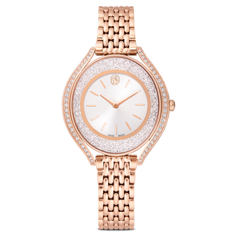 swarovski crystalline aura watch  swiss made  metal bracelet  rose gold tone  rose gold tone finish
