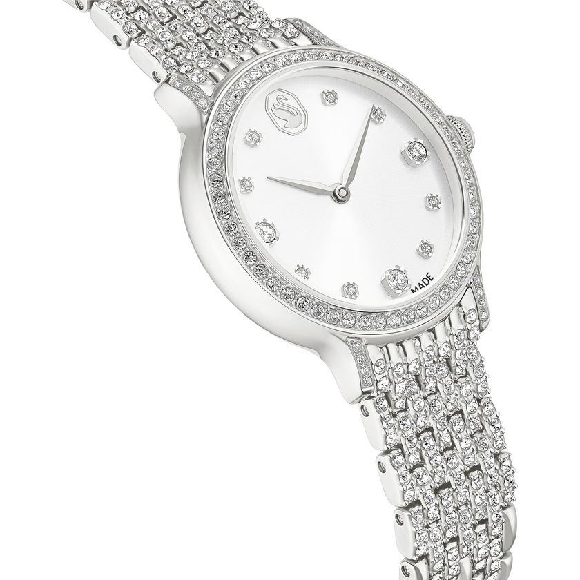 swarovski imber watch  swiss made  metal bracelet  silver tone  stainless steel