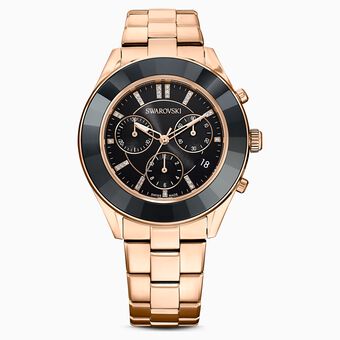 Octea Lux Sport watch, Metal bracelet, Black, Rose-gold tone PVD
