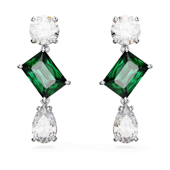 swarovski mesmera drop earrings  mixed cuts  green  rhodium plated