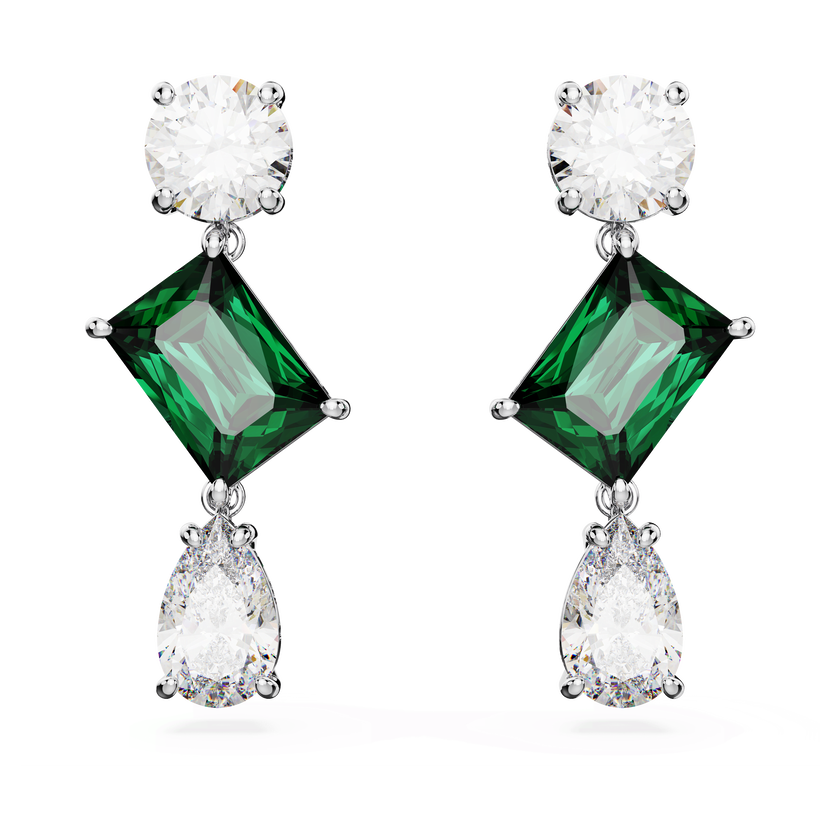 swarovski mesmera drop earrings  mixed cuts  green  rhodium plated