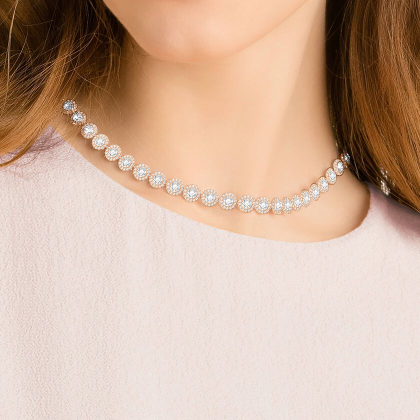 swarovski una angelic tennis necklace  round cut  medium  white  rose gold tone plated