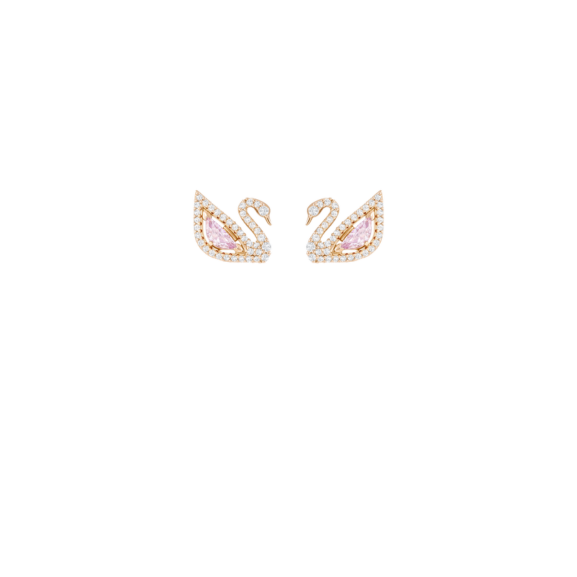 Dazzling Swan Pierced Earrings, Multi-colored, Rose gold plating