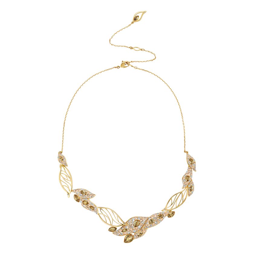 Graceful Bloom Statement Necklace, Brown, Gold-tone plated