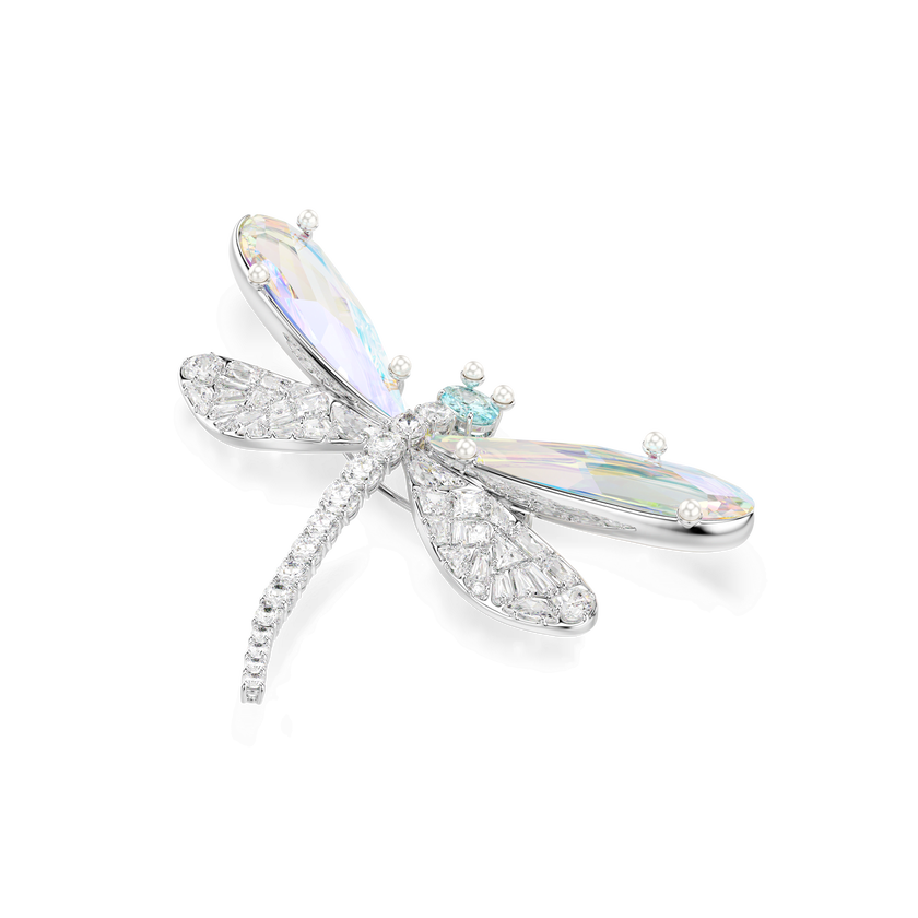 ariana grande x swarovski pendant and brooch  mixed cuts  dragonfly  green  rhodium plated