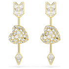 swarovski idyllia drop earrings  mixed cuts  heart with arrow  white  gold tone plated