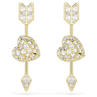 swarovski idyllia drop earrings  mixed cuts  heart with arrow  white  gold tone plated