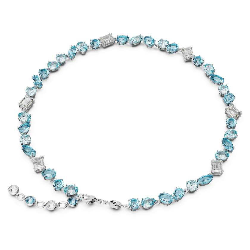 swarovski gema necklace  mixed cuts  blue  rhodium plated