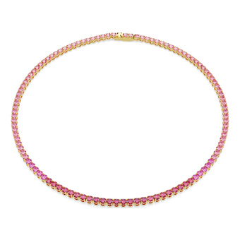 swarovski matrix tennis necklace  round cut  pink  gold tone plated