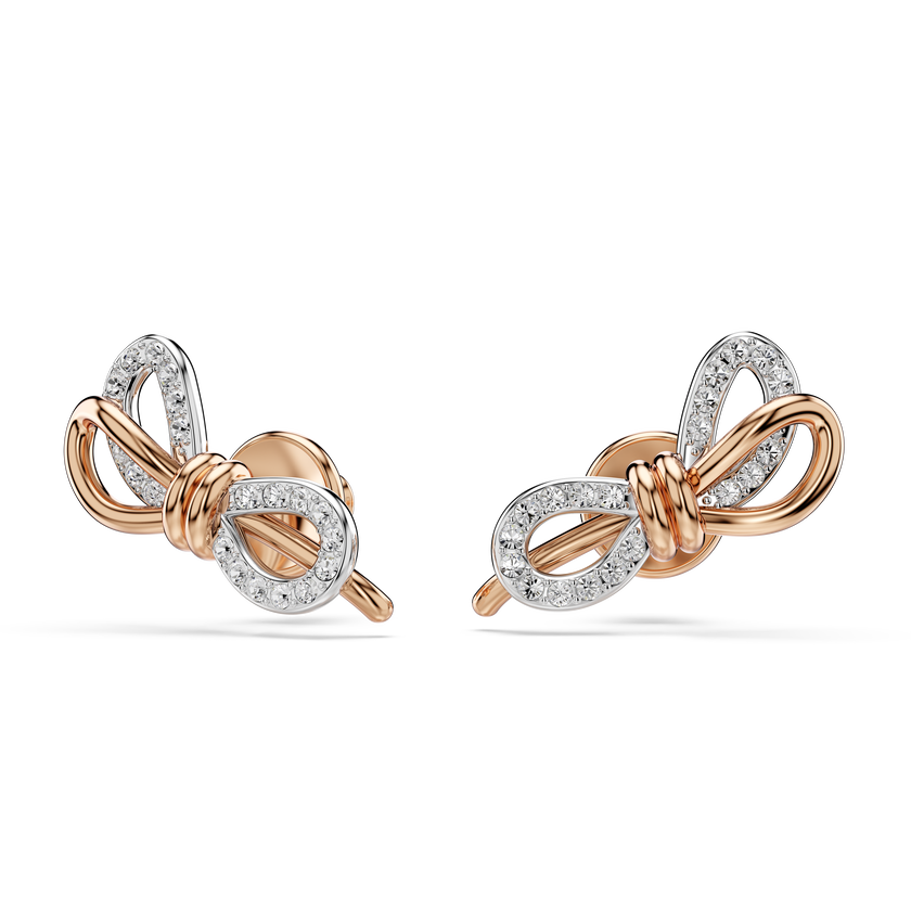 swarovski lifelong stud earrings  pav   bow  white  mixed metal finish