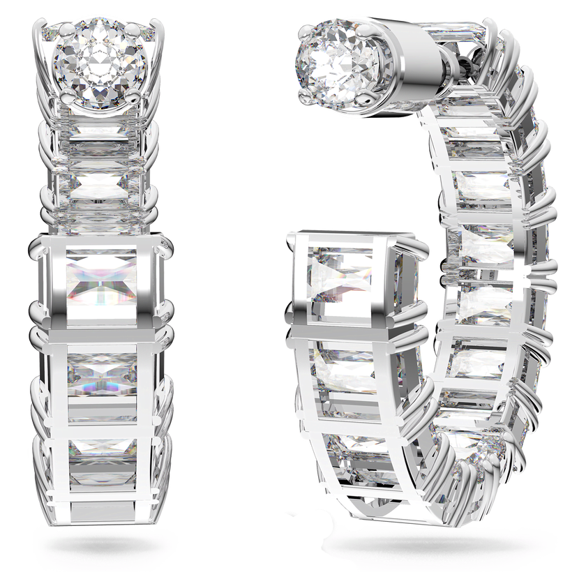 swarovski matrix hoop earrings  octagon cut  white  rhodium plated