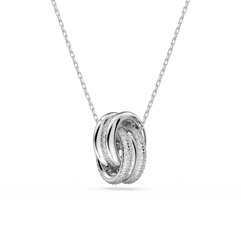 swarovski further pendant  intertwined circles  small  white  rhodium plated