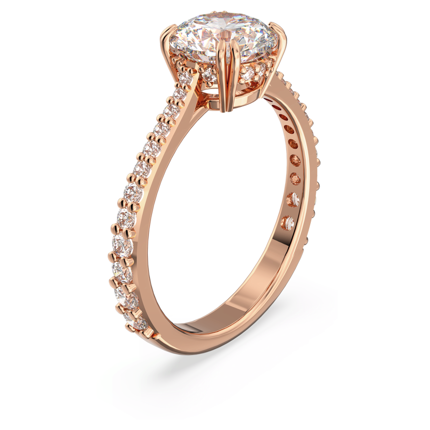 swarovski stilla cocktail ring  round cut  pav   white  rose gold tone plated