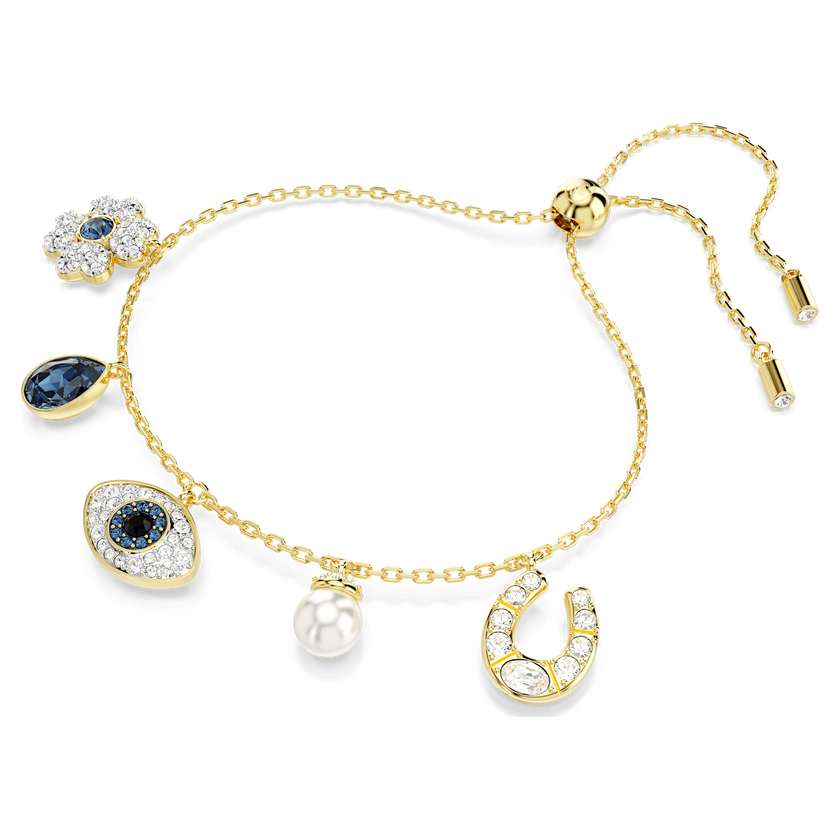 swarovski symbolica bracelet  clover  evil eye and horseshoe  blue  gold tone plated