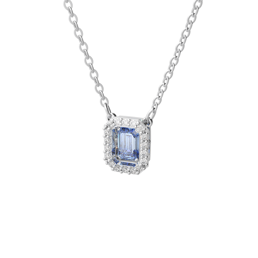 Millenia necklace, Octagon cut Swarovski zirconia, Blue, Rhodium plated
