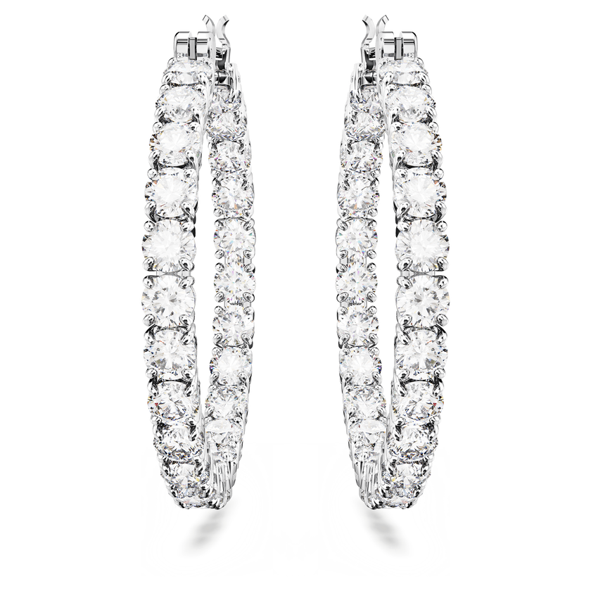swarovski matrix hoop earrings  round cut  white  rhodium plated
