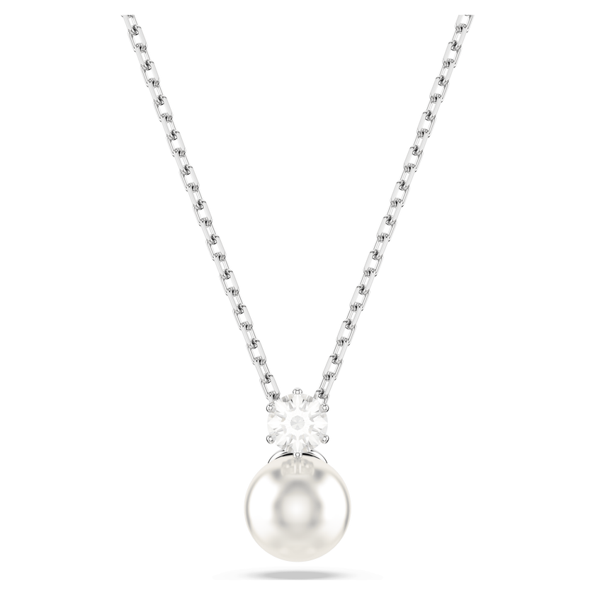 swarovski matrix pendant  crystal pearl  round cut  white  rhodium plated