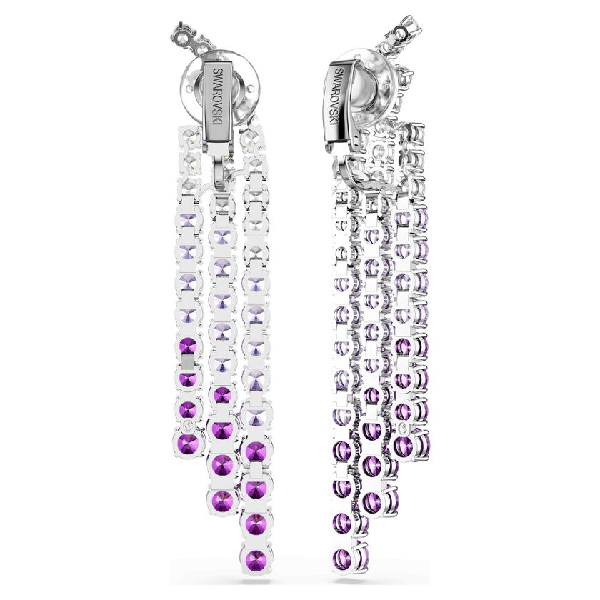 swarovski matrix clip earrings  color gradient  round cuts  purple  rhodium plated