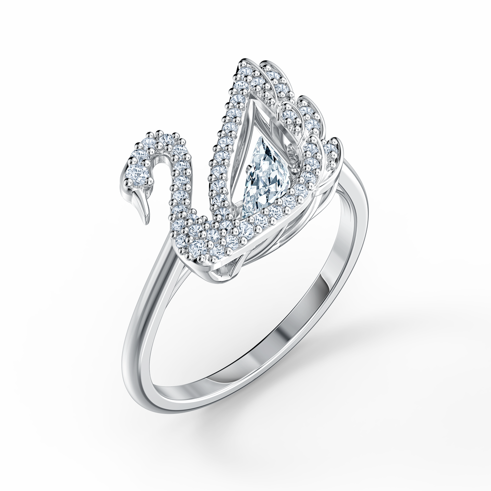 Dancing Swan Ring White Rhodium Plated