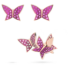 swarovski lilia stud earrings set 3 butterfly pink rose gold tone plated