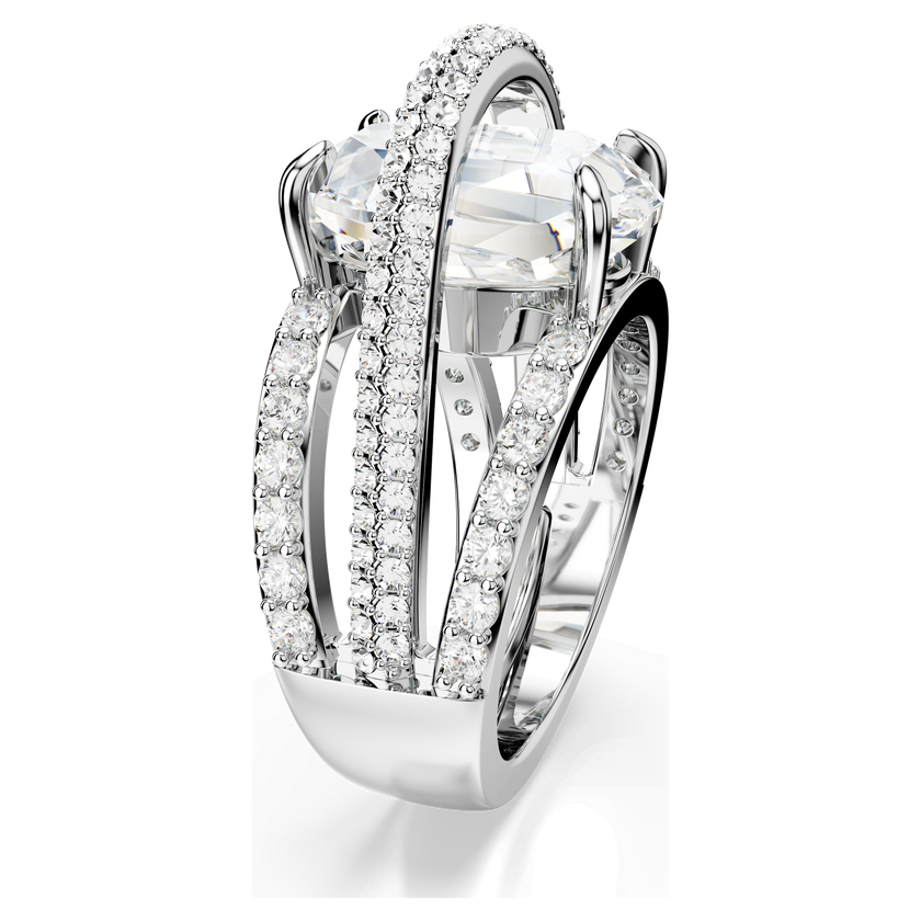 swarovski hyperbola cocktail ring  mixed cuts  white  rhodium plated