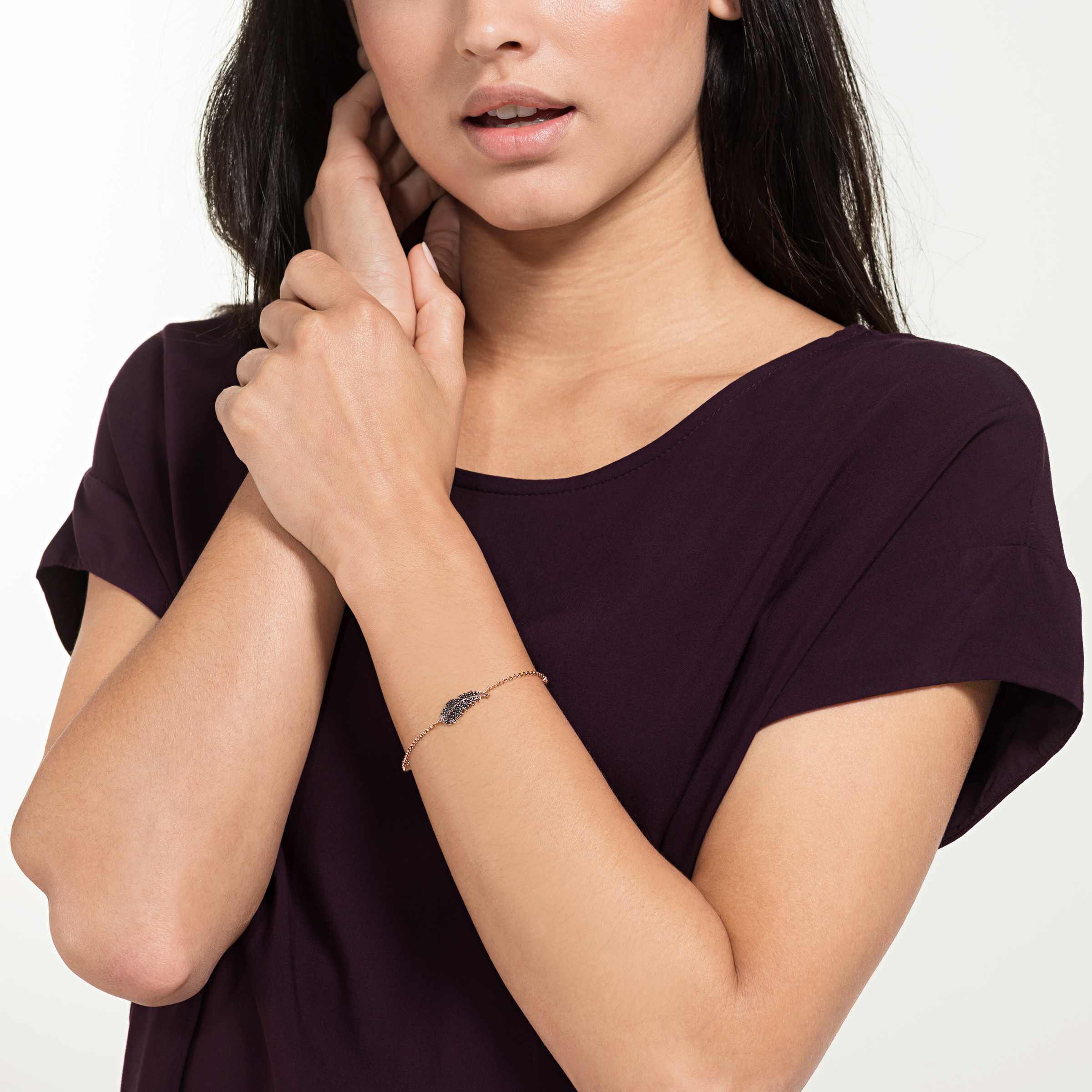 swarovski remix collection feather strand  black  rose gold tone plated