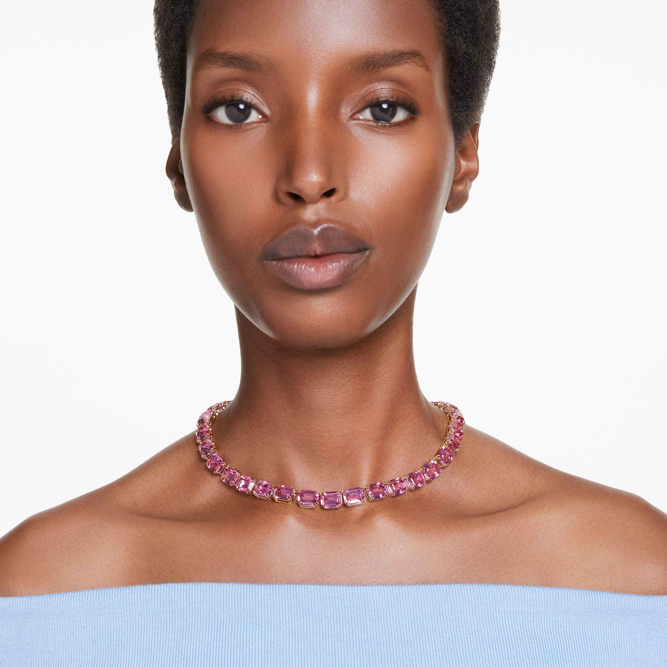 swarovski millenia necklace  octagon cut  pink  gold tone plated