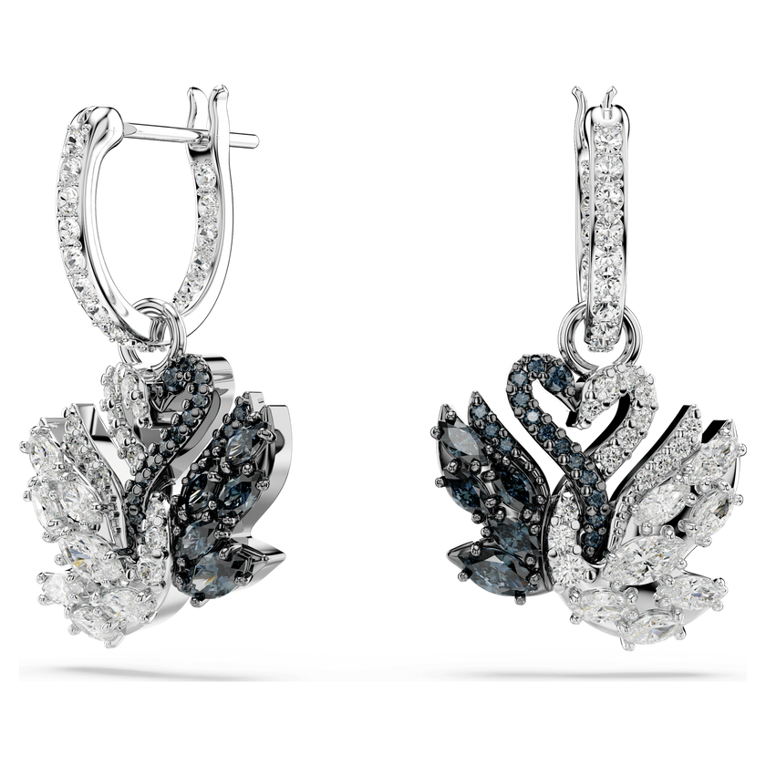 swarovski swan drop earrings  swan  black  rhodium plated