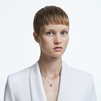 swarovski una necklace  octagon cut  blue  rhodium plated