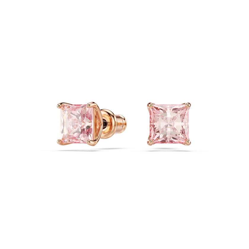 swarovski stilla stud earrings  square cut  pink  18k rose gold finish