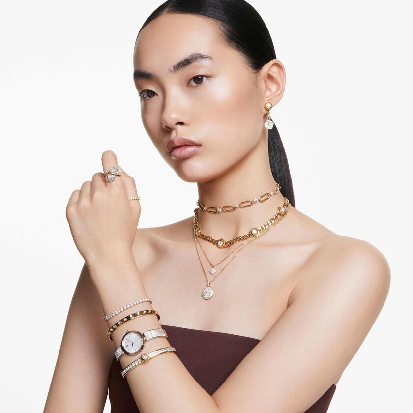 swarovski idyllia open ring  crystal pearl  shell  white  gold tone plated