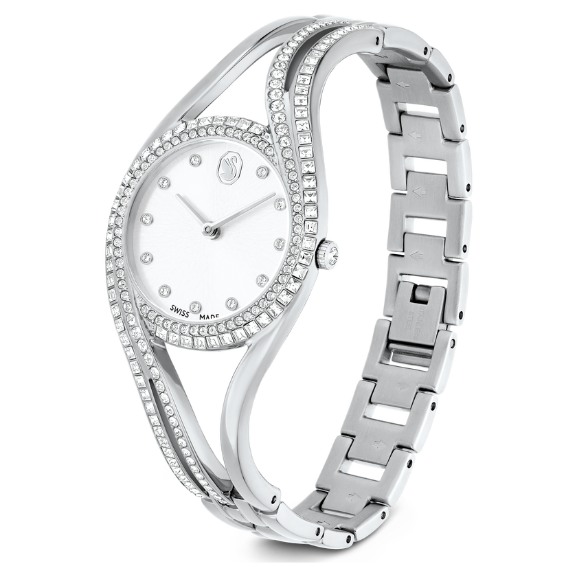 swarovski hyperbola bangle watch  swiss made  metal bracelet  silver tone  stainless steel