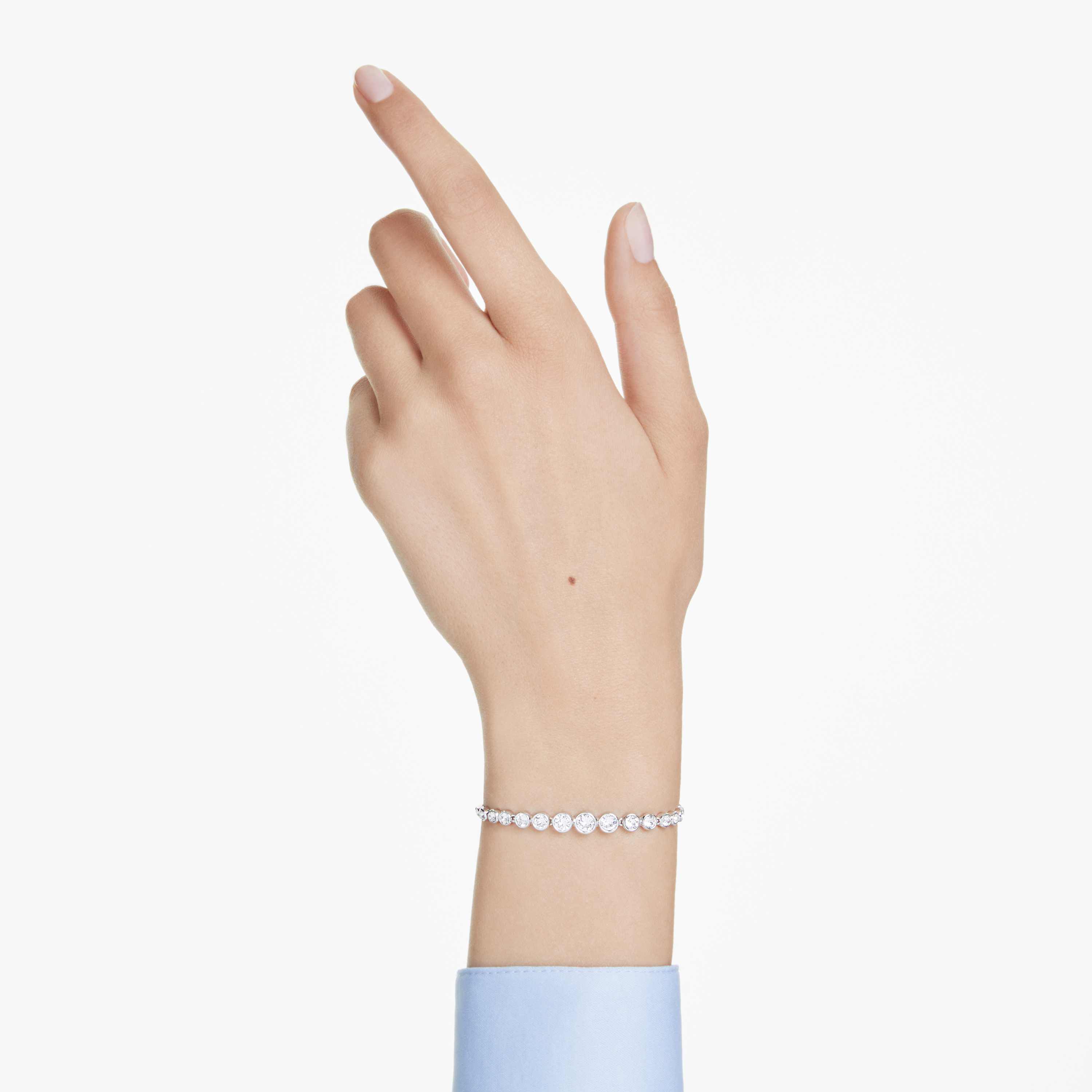 swarovski imber tennis bracelet  mixed round cuts  white  rhodium plated