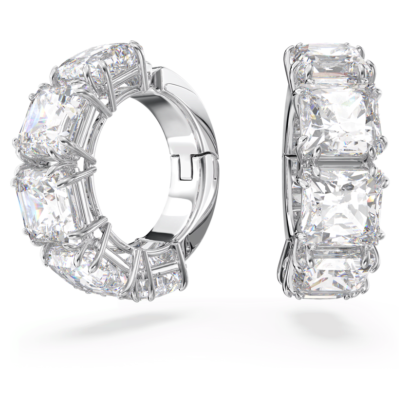 swarovski matrix clip earrings  square cut  white  rhodium plated
